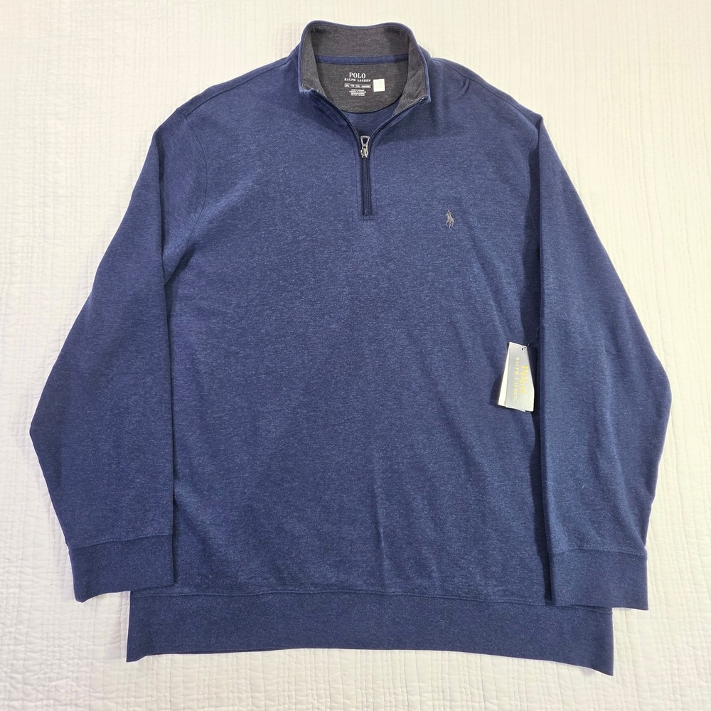 Polo Ralph Lauren Mens XXL Quarter Zip Pullover Navy Heathered Sweater NWT